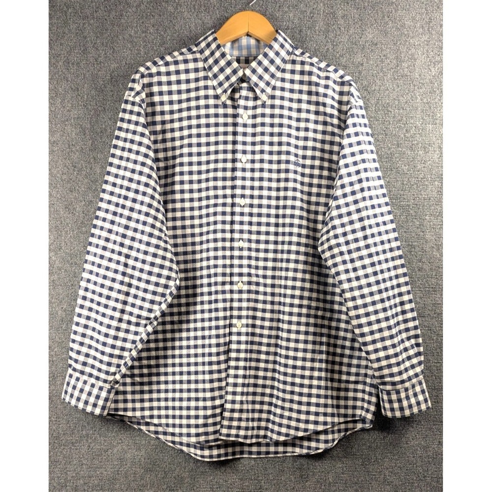 Brooks Brothers 346 Mens XL Navy White Gingham Non-Iron Button Down Regent Fit